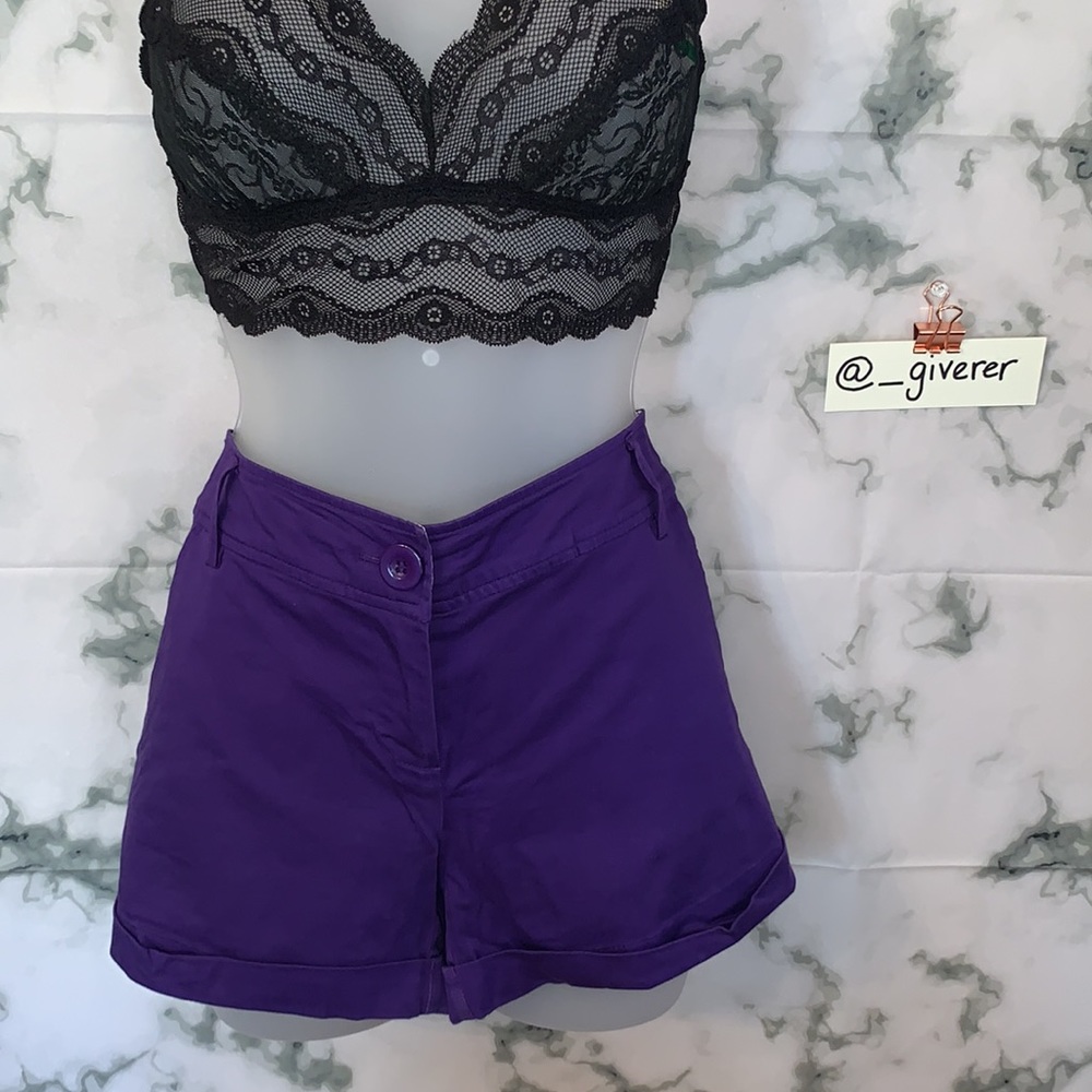 Large Purple Roll Tab Shorts w Pockets